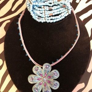 Teal and light purple necklace and bracelet